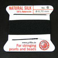 Griffin Bead Cord 100% Silk - No. 6 (0.70mm) Black, 2 meters, pk