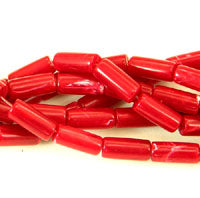 14mm Italian Red Coral Lucite Tube Beads, 12 inch strand