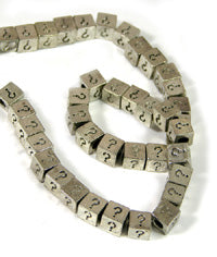 7mm "?" Designed Cubed Spacer Beads, Silvertone, 12in strand