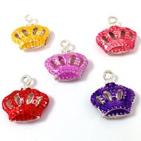 17mm Pink Royal Crown Charms, multi color silver, pack of 5
