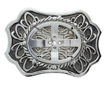 3 3/4" Scalloped Buckle with 50x40mm Pronged Bezel and D Ring, Antique Silver, Each