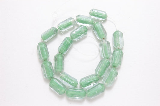 Art Glass Green Barrel Bead, 12" per strand