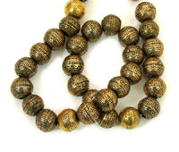 11mm Round Aztec Antiqued Gold Beads, 12in strand