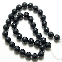 10mm Black Agate Beads, Round Faceted, 16" strand