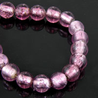 11mm Round Purple Foil Lined Glass Beads, Strand