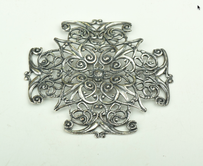 47x47mm Filigree Cross, Vintage Classic Silver pk/2