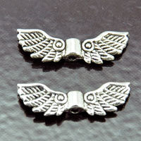 22x7mm Angel Wing Beads, Silver, pk/10