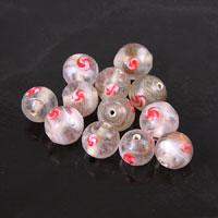 12mm Round Glass Bead, Clear w/Gold-n-Design  pk/12