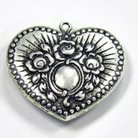 32mm Vintage Floral Heart Pendants Charms, pack of 6