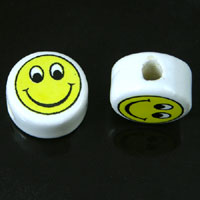 14mm Ceramic Disc Beads, Happy Face, ea