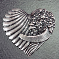 49x47mm Antique Silver Vintage Bouquet Heart, pk/6