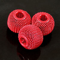 16mm Round Wire Mesh Beads, Crimson Red, macrame bead, large hole bead, pack of 5