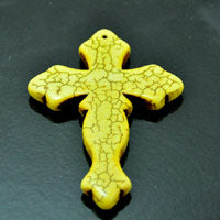 77x50mm(3x2in) Yellow Turquoise Fleury Cross Pendant, drilled, ea
