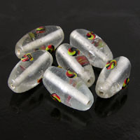 27x12mm Oval Glass Bead, Clear w/Flower, strand