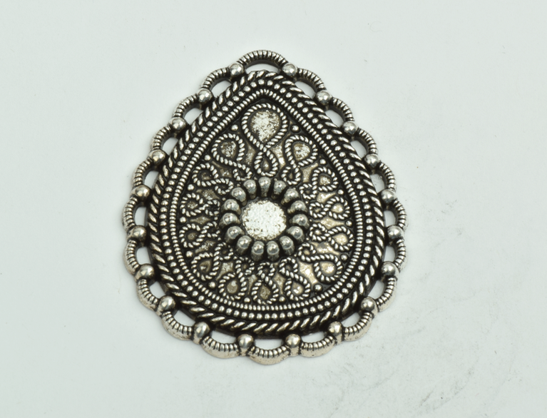 40mm Lace Rope Drop Cabochon, Flat back w/6mm bezel, Antique Silver, pack of 3