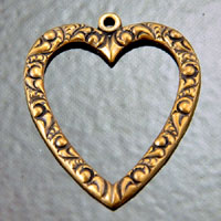 25x29mm Vintage Brass Open Heart Charm/Pendant, pk/6