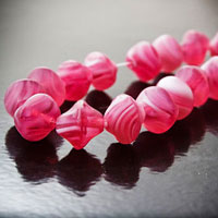 9mm Fuchsia Translucent Frost Glass Nugget Beads, Strand