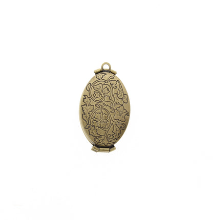 Four-Photo Etched Oval Locket Pendants, Antique Gold, Silver, pkg/3