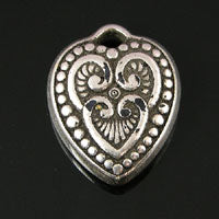 20mm Venetian Heart Charm Pendant, Antique Silver, 6 pack