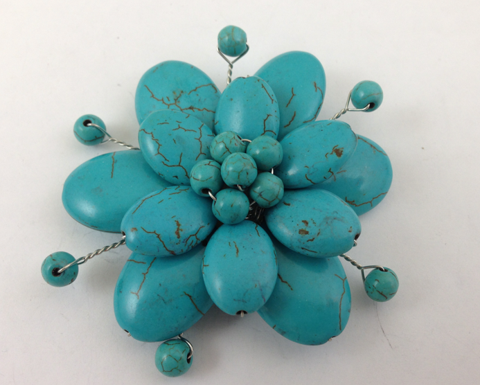 Turquoise Floral Custer Brooch wire formed