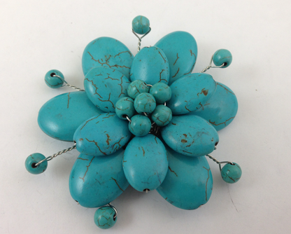 Turquoise Floral Custer Brooch  wire formed