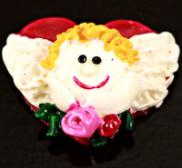 32x26mm Vintage Lucite Resin Angel on a Heart(flatback), pk/4