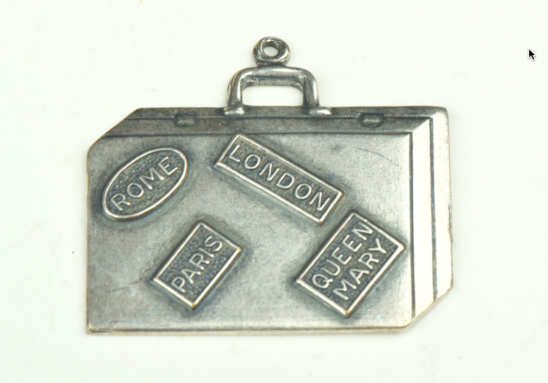 Suitcase charm stamped brass plated antique silver , sold 3 each