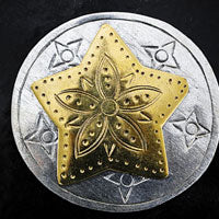 40mm BOHO Etched Metal Round Starfish Medallion, Two tone, pack of 3