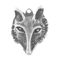 33mm Fox Head Charms, vintage silver, pack of 6
