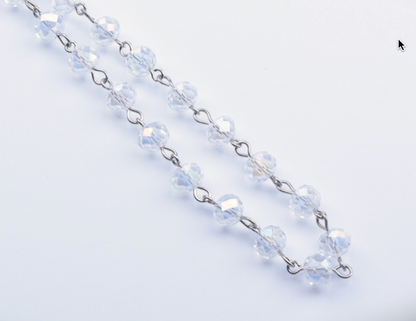 Beaded linked Chain, Rosary style, 8mm faceted crystal chain, ft