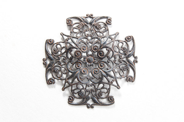 47x47mm Filigree Cross, Vintage Rustic Brass, Pack of 2