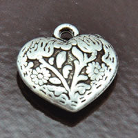 18mm Ant. Silver Baroque Heart Charm, pk/6