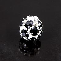 15mm Silver Swarovski Rhinestone Ball Pendant, 5mm Jet Black Crystal, pack of 2