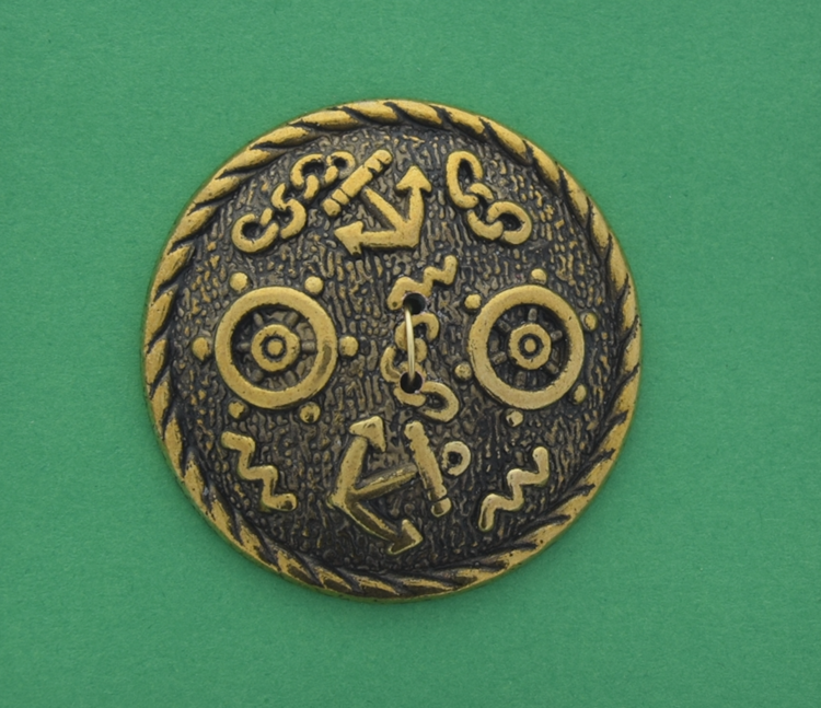 38mm Antique Gold Finish Ship Wheel & Anchor Embellishment, ea
