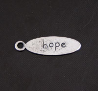 6x21mm Stamped Oval Hope Charm, Vintage Silver  pk/6