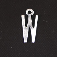 15x6mm W Letter Charm, Classic Silver Metal Stamping, pk/6