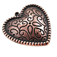 36mm Puff Concho Heart Pendant/Charm, Antiqued Copper, pk/6
