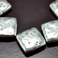 25mm Antiqued Classic Silver Hammered Square Beads, diagonally drilled, str