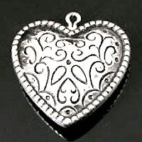 28mm Tooled Puff Heart Charm, Classic Silver, 6 pack