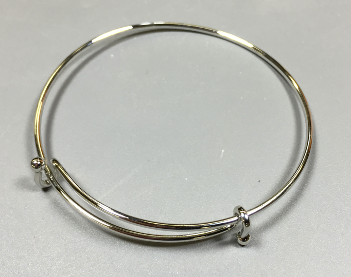 Wire Charm Bangle Bracelet, Silver Finish, double ball U clasp, each