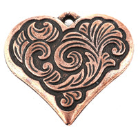 34mm Baroque Heart Pendant Charm, Antiqued, pack of 6