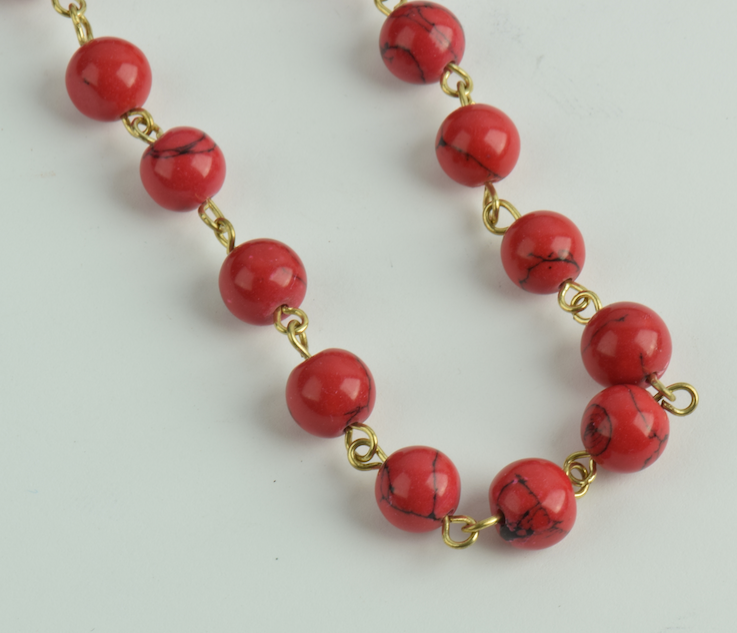 Beaded chain, red beads 8mm, sold by 10ft roll
