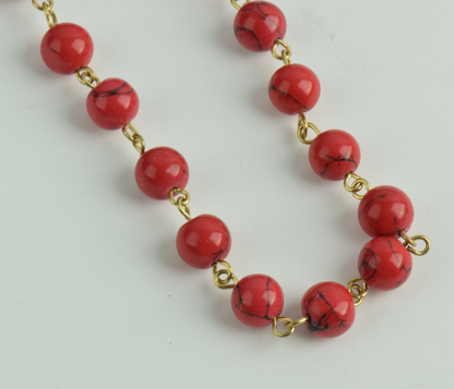 Beaded chain, red beads 8mm, sold by 10ft roll