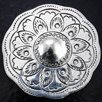 30mm BOHO Etched Metal Flower, silvertone, pack of 3