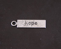 5x21mm Stamped Tag Hope Word Charm, Rectangle, Vintage Silver, pack of 6