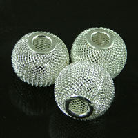20mm Round Wire Mesh Beads, Bright Silver, pack 5