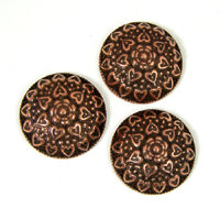 30mm Round Ornate Cabochon Flat back, Antique Copper, pack of 3