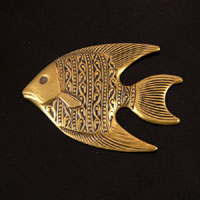 42mm Fish Stamping Charm, Antique Gold, left face, pack of 6