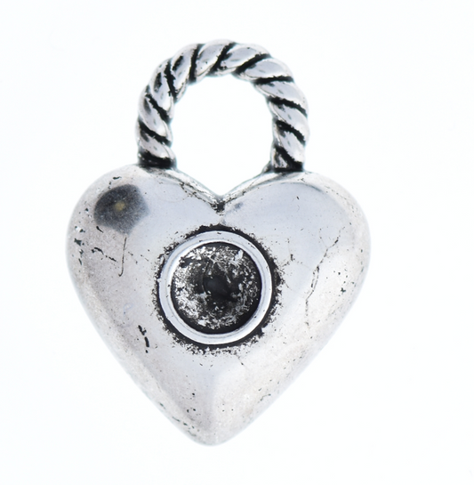 21mm Heart Pendant/Drop w/6mm Set, Twisted Loop, antique silver , 6ea