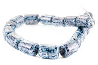 10x6mm Glass Tube Beads, Blue Marble, 7" Strand